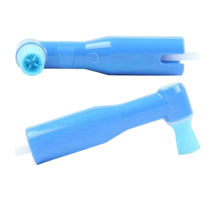 Two blue dental tools on a gray background