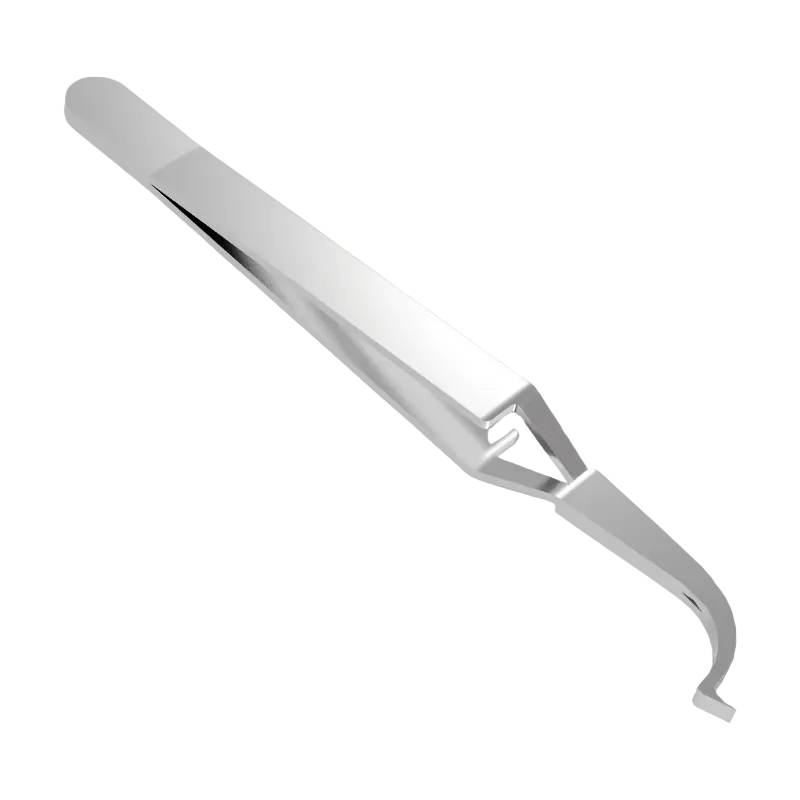Metallic tweezers on a gray background