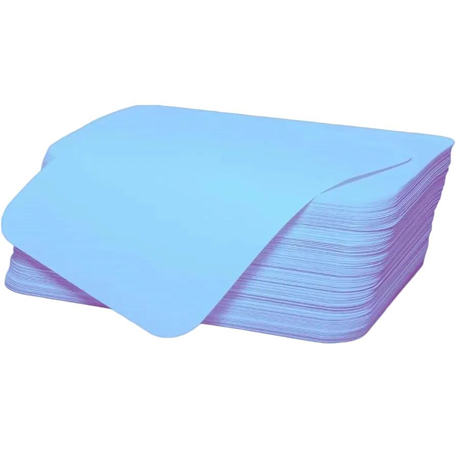 A stack of light blue rectangular pads or sheets with rounded corners, shown on a plain light gray background.